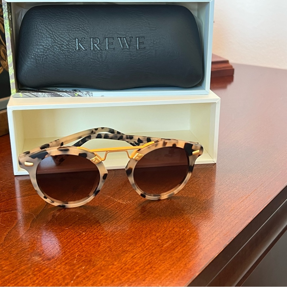KREWE Leopard Print Sunglasses with Gold Accents